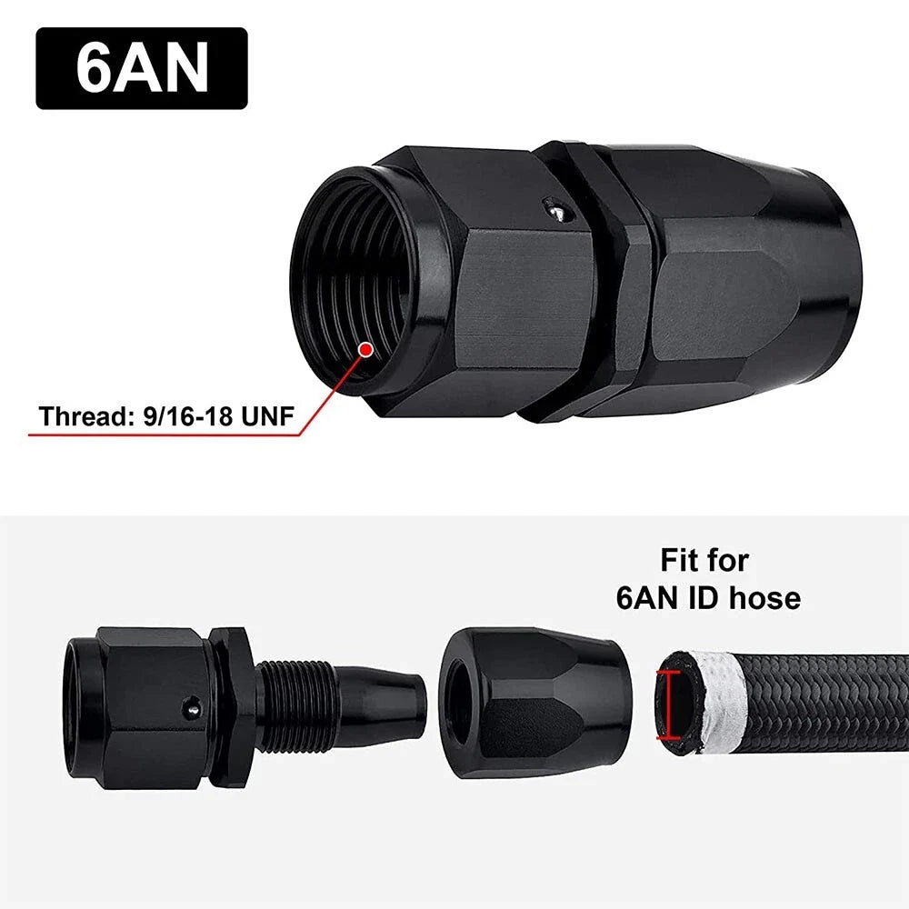 2PC AN6 Straight Swivel Hose End Fitting Adaptor for Oil Fuel Line (Fit)