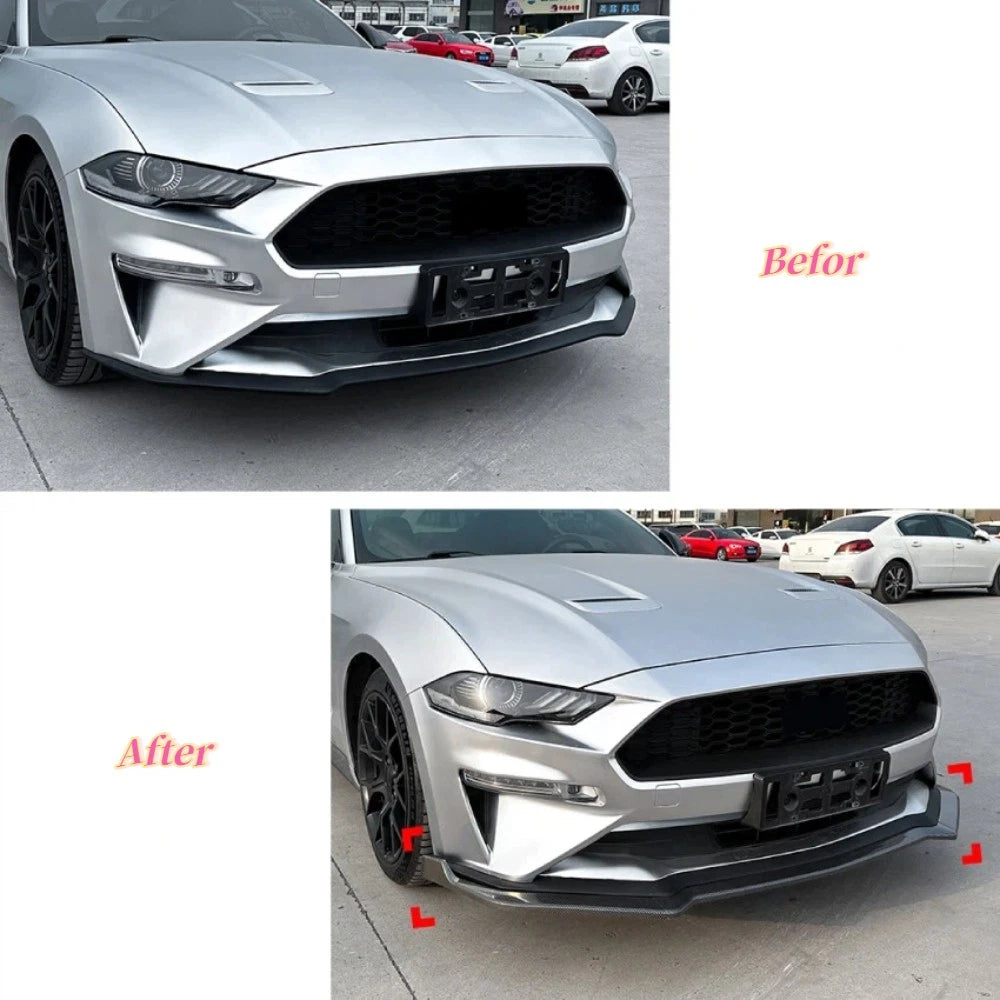 Gloss Black ABS Front Bumper Lip Spoiler for Ford Mustang (2018–2023)