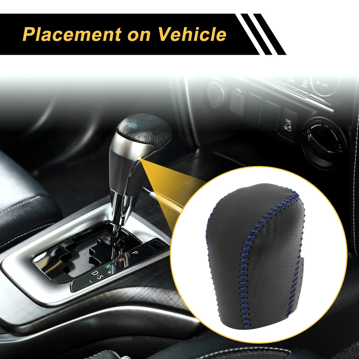 1 Pc Gear Shift Knob Cover for Honda Civic (2016–2021) Black Blue Faux Leather