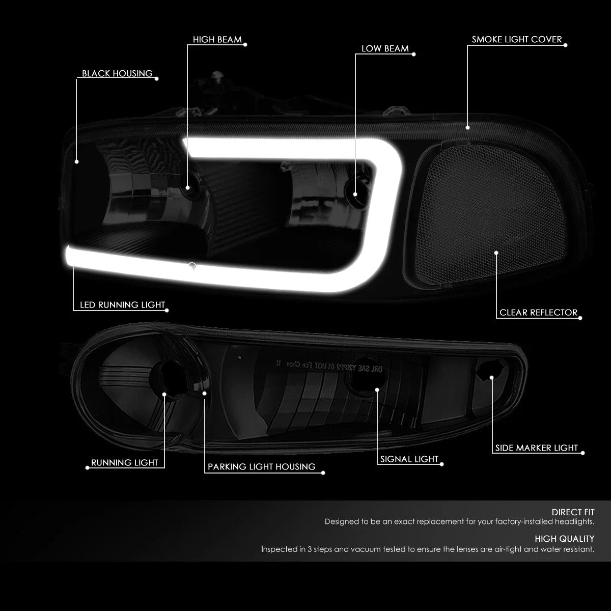 LED DRL Headlight & Bumper Lamps for GMC Yukon XL/Sierra Denali (2000–2006)