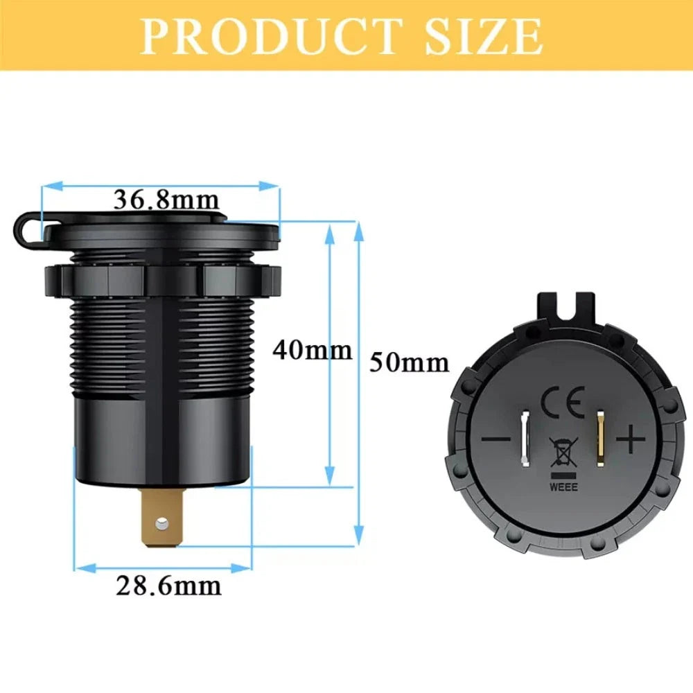 USB QC 3.0 & Type-C Car Fast Charger Socket for Boat SUV ATV (12-24V)