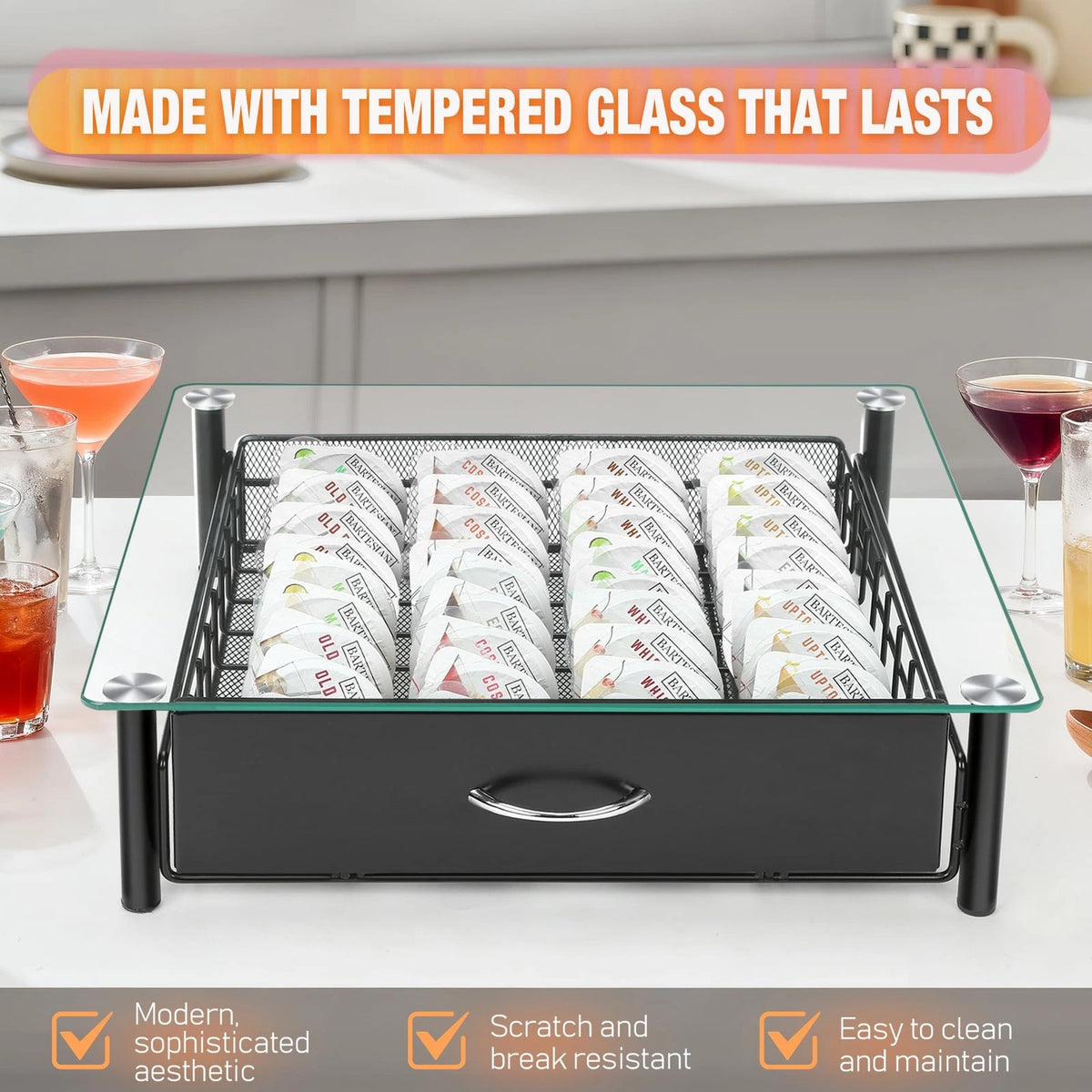 Cocktail Beverage Storage Drawer for 36 Pods Capacity (Tempered Glass)
