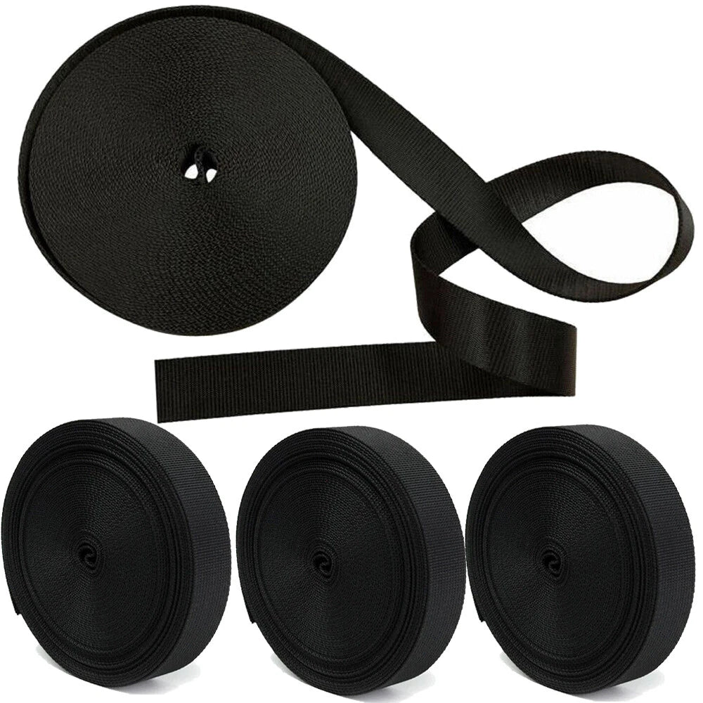 2X 1 Inch Wide Black Nylon Heavy Duty Webbing Strap (22-110 Yards)