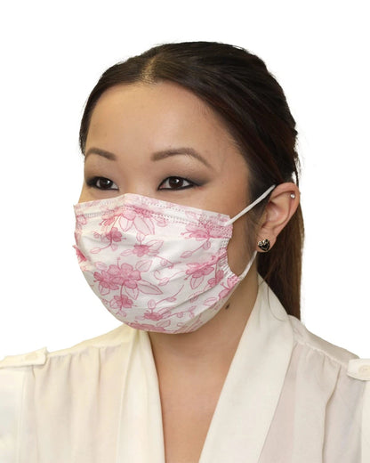 Pack of 50 BeeSure Floral Face Masks for Hibiscus Pink
