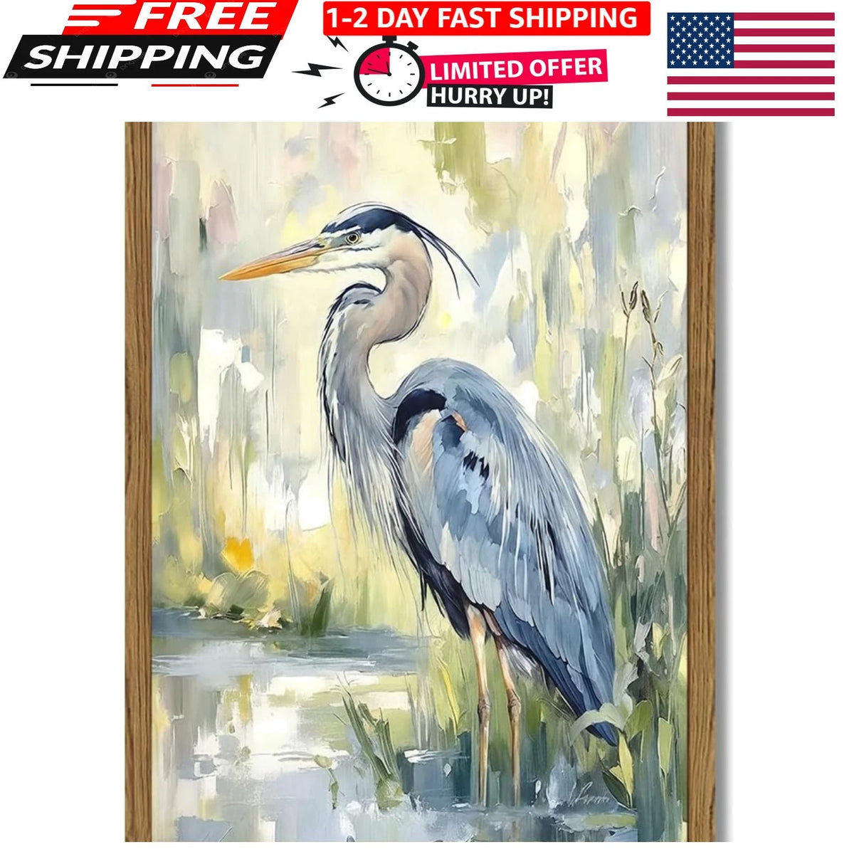 Framed Blue Heron Wall Art for Coastal Decor