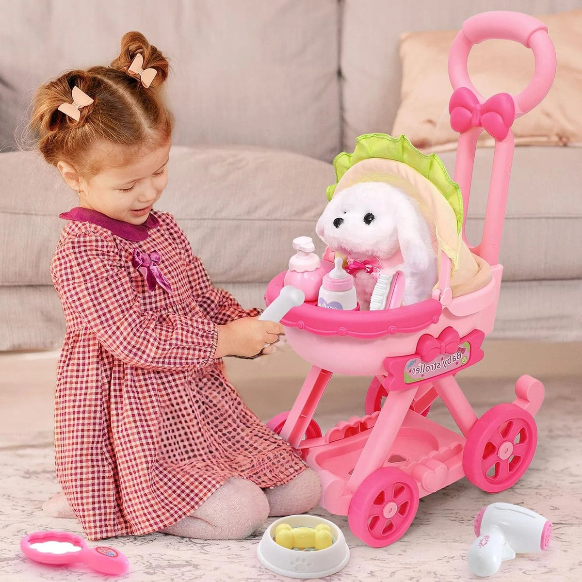 Dog Toys for Kids Girls - Interactive Stuffed Plush (Stroller)