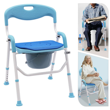 Portable Folding Commode Chair for Large Bedside Use (Adult Potty Shower Seat)
