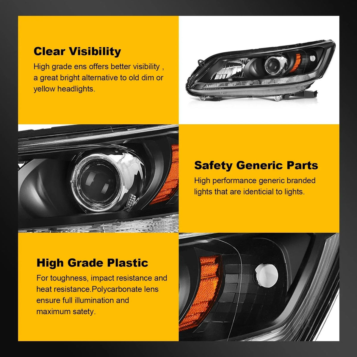 Headlight Assembly for Honda Accord Sedan (2013–2015) Driver + Passenger