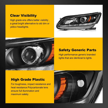 Headlight Assembly for Honda Accord Sedan (2013–2015) Driver + Passenger