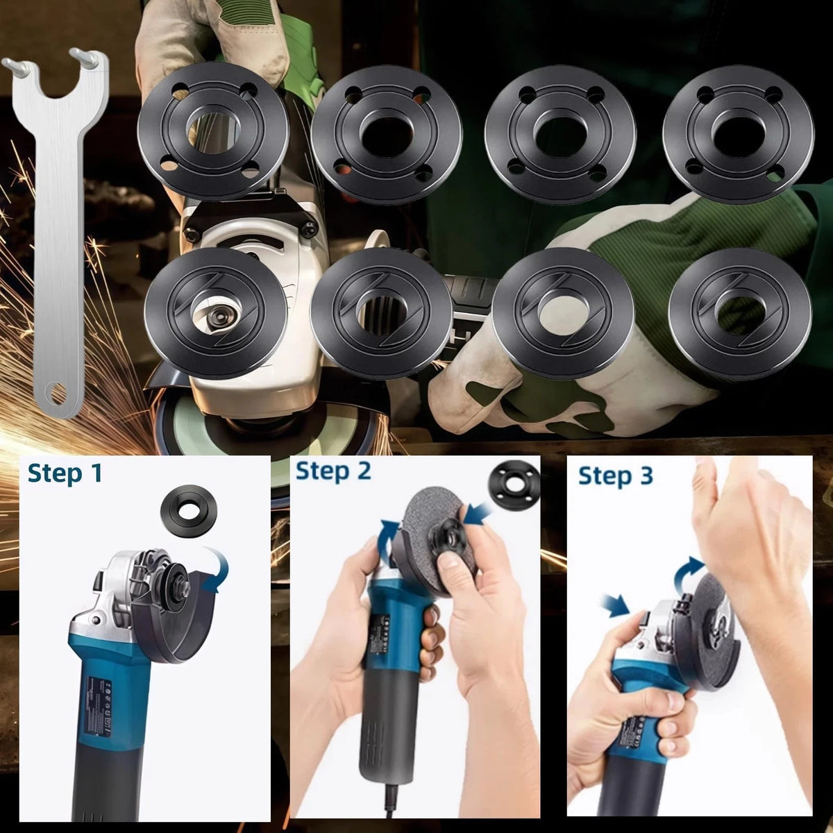 9Pcs Angle Grinder Nut & Wrench Kit 5/8-11 Thread 5.6 Inches