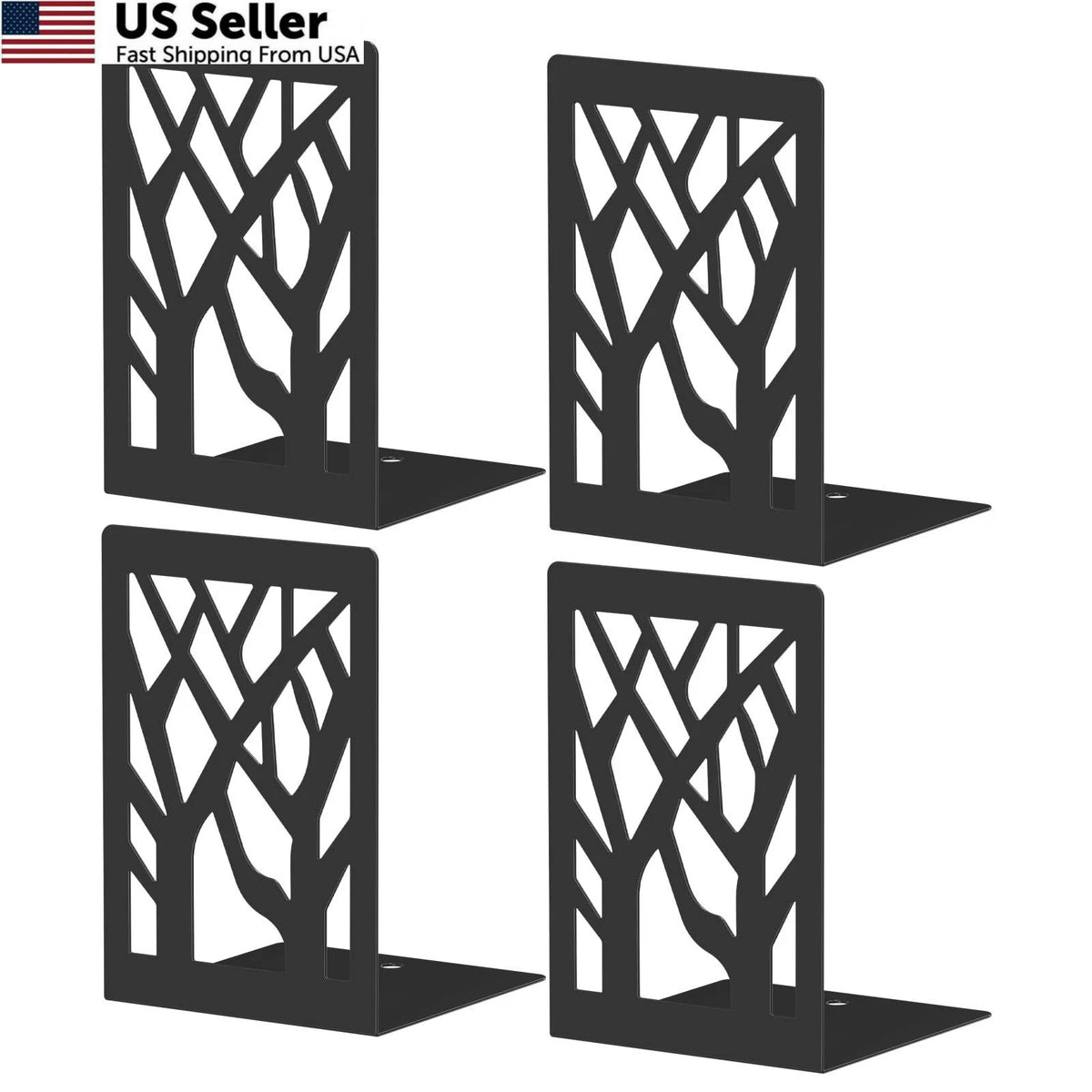 Set of 4 Tree Design Metal Bookends for Home Decor