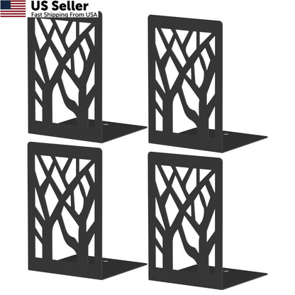 Set of 4 Tree Design Metal Bookends for Home Decor