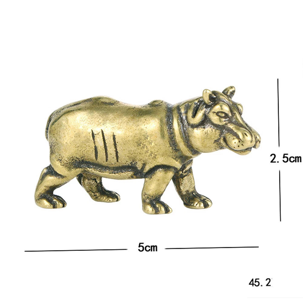 Solid Brass Hippo Figurines Mini Statue Home Ornaments
