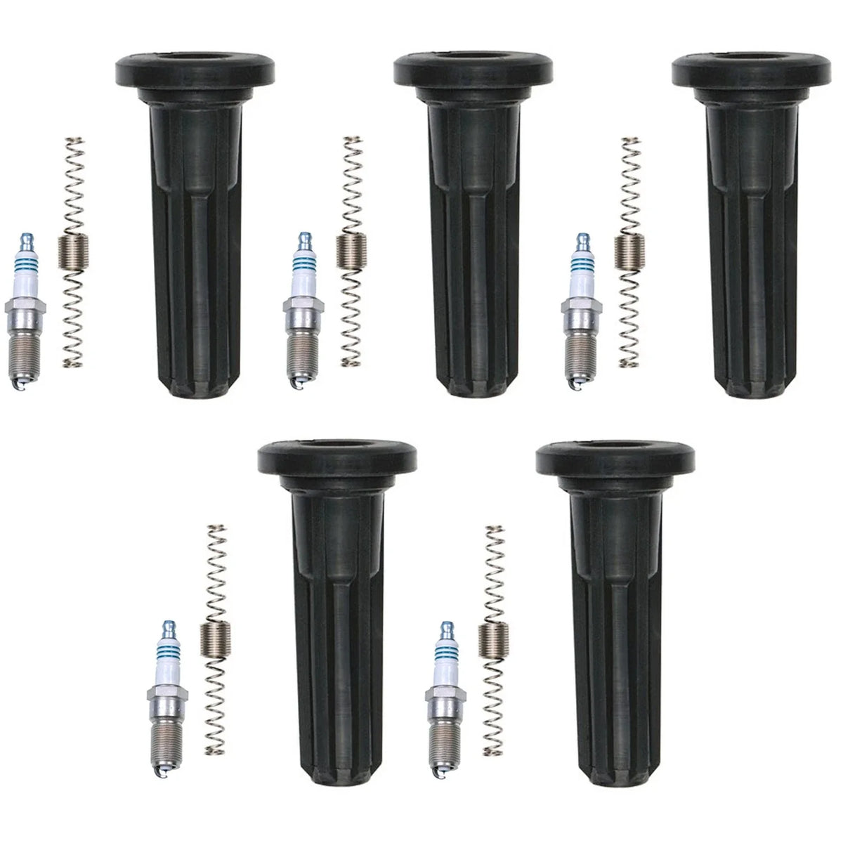 Set of 5 Denso Iridium Spark Plugs & NGK Coil Boots for GMC Canyon (2004–2012)