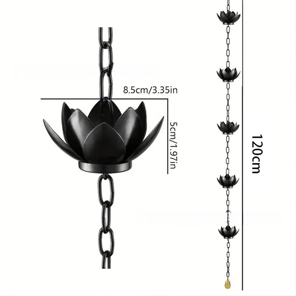 Lotus Design Rain Chain for Outdoor Garden (130cm, Iron, Black)