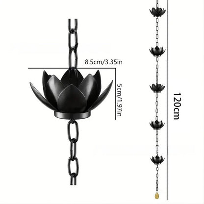 Lotus Design Rain Chain for Outdoor Garden (130cm, Iron, Black)