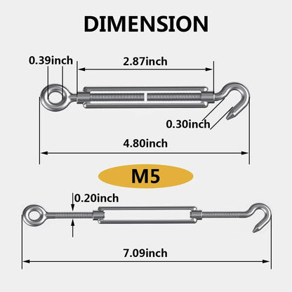 Set of 4 M5 Turnbuckles for Shade Sail Hardware (304 Stainless Steel)
