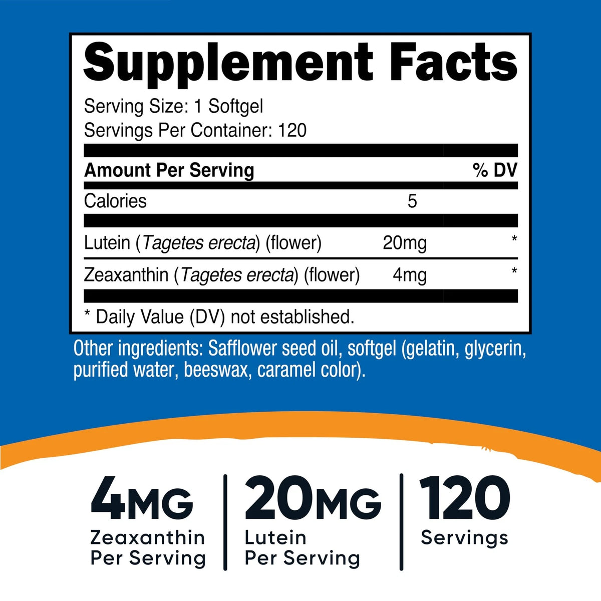 Zeaxanthin with Lutein 20mg Softgels (120 Count)