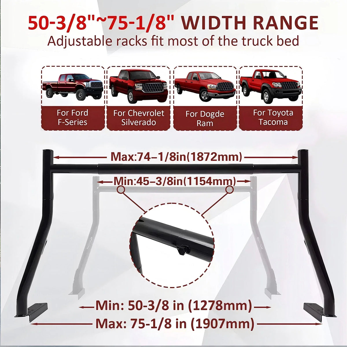 Adjustable Pickup Truck Bed Ladder Cargo Rack for Trucks (800lbs Capacity)