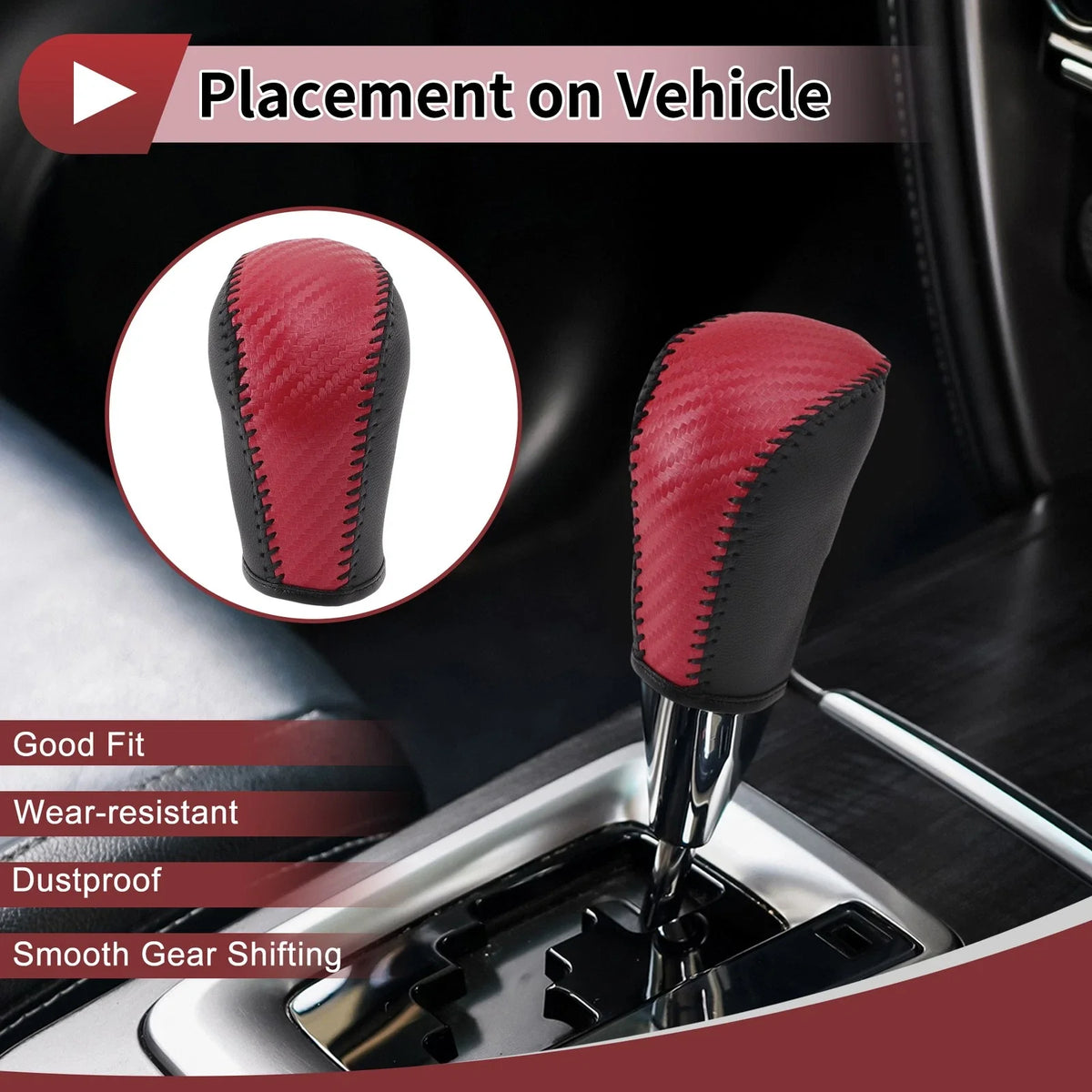 1 Pc Gear Shift Knob Cover for Subaru Forester (2006–2012) Red Faux Leather