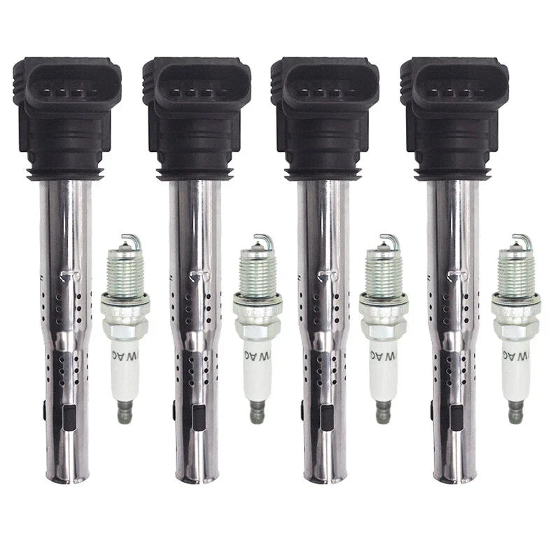 Set of 4 Ignition Coils + 4 Spark Plugs for VW Audi 1.8L 2.0L (2005–2016) UF575 UF529