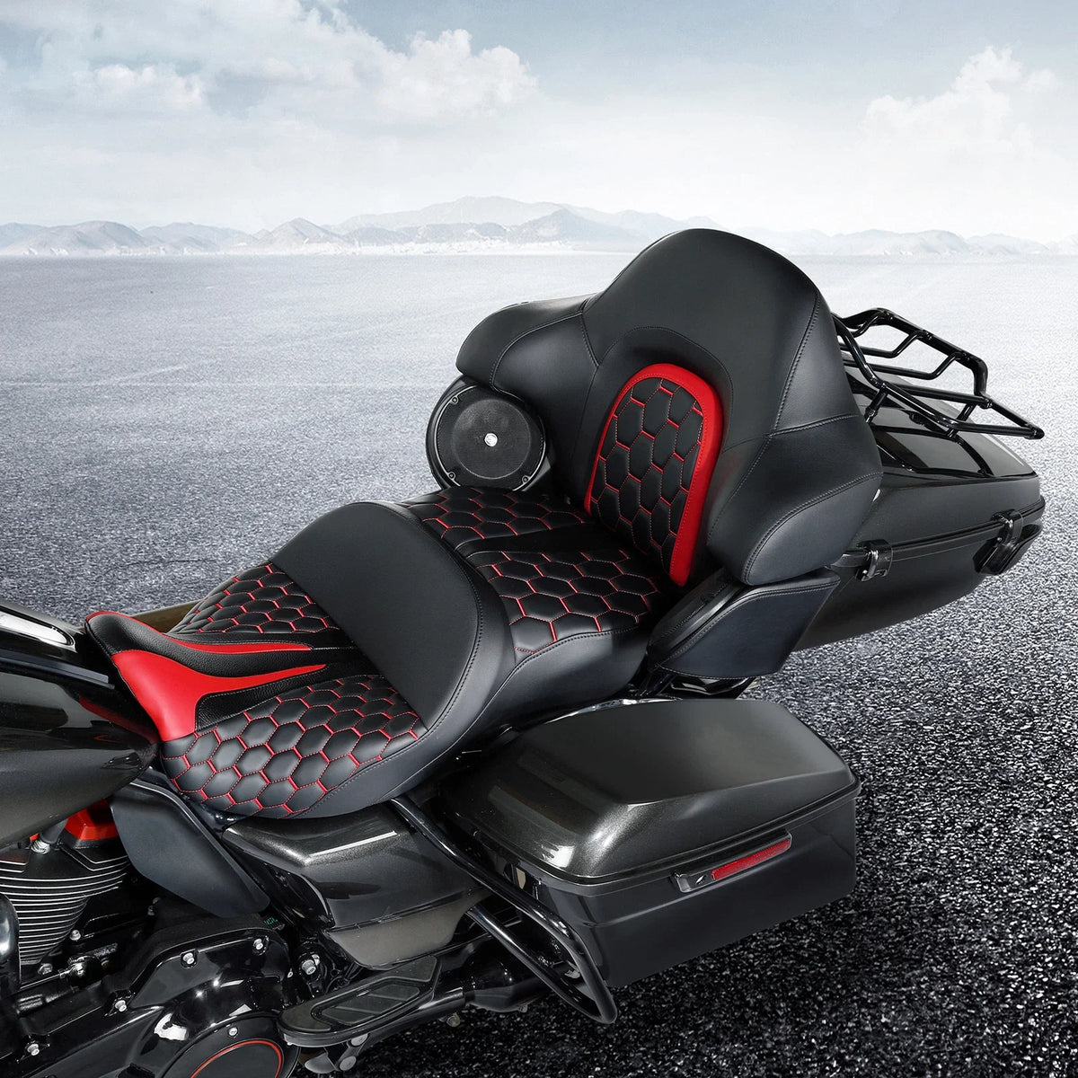 Gel Seat & Backrest Pad for Harley Touring (2014–2023) Black Red