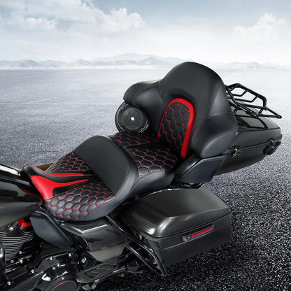 Gel Seat & Backrest Pad for Harley Touring (2014–2023) Black Red