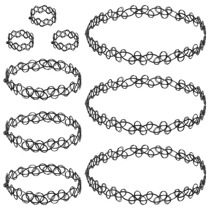 9Pcs Tattoo Choker Necklace, Bracelet & Ring Set for 90s Standard (1990–1999)