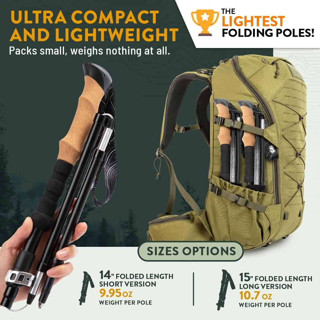 Foldable Hiking Pole 100-120 cm for Height 5'9" and Smaller - Black Cork