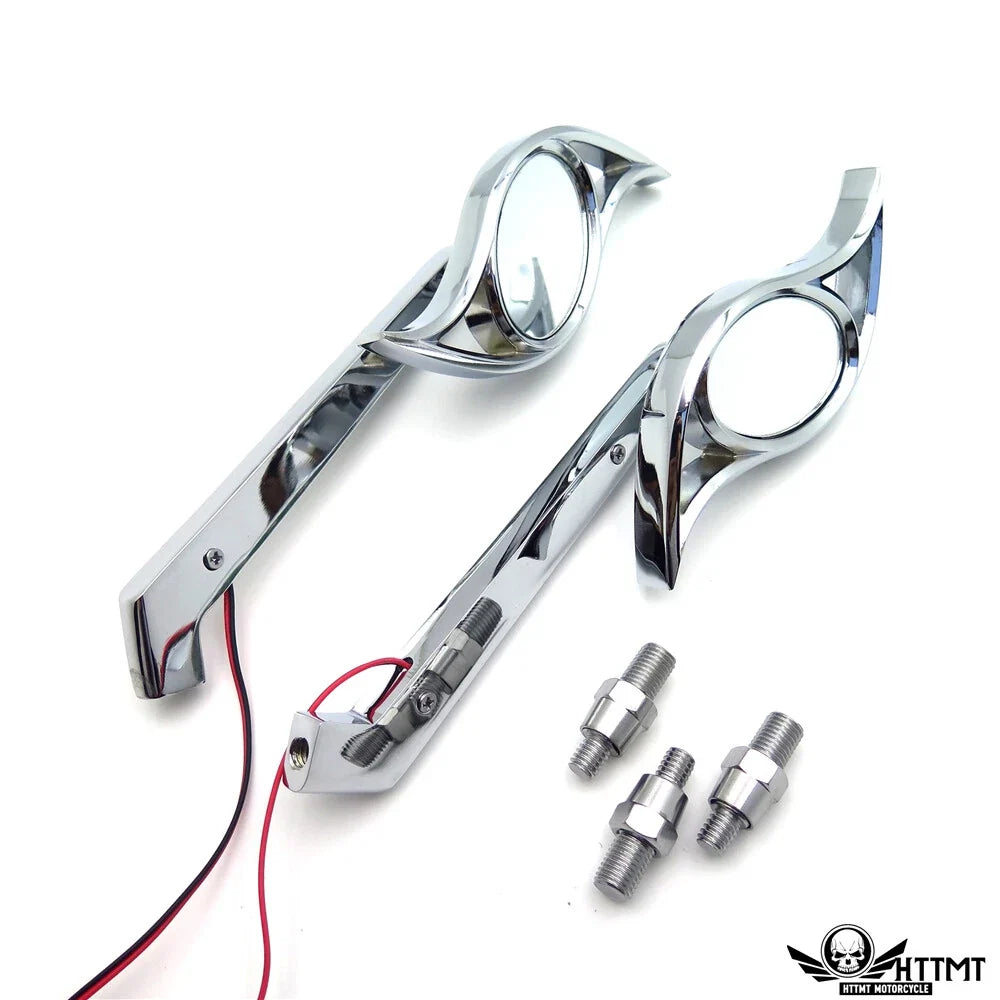 2 Chrome Custom Wisdom Eye Mirrors with LED Turn Signals for Harley Motorcycle