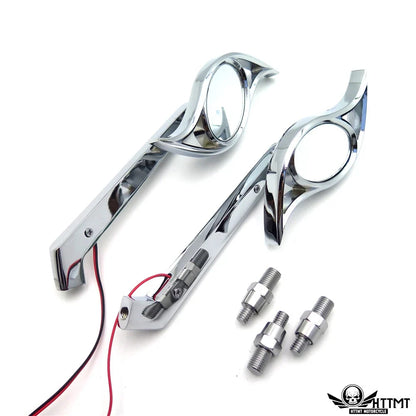 2 Chrome Custom Wisdom Eye Mirrors with LED Turn Signals for Harley Motorcycle