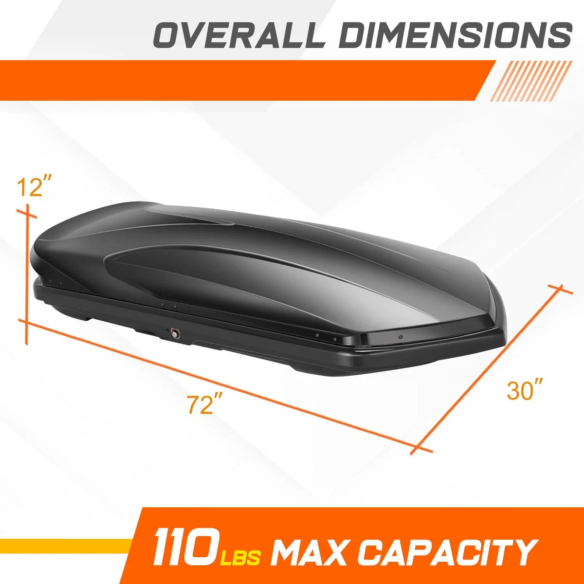 Car Cargo Roof Box Carrier for Universal Vehicles (72"x30"x12") Glossy Black