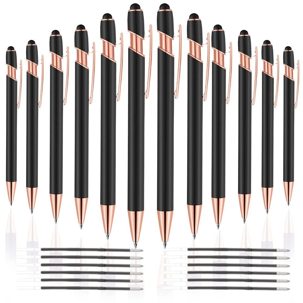12X 2 in 1 Stylus Ballpoint Pen Set, 1.0 mm, Rose Gold & Black