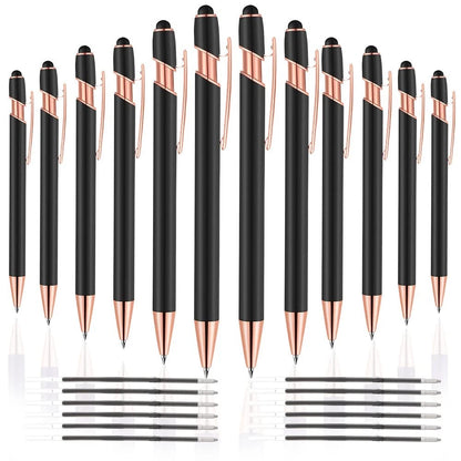 12X 2 in 1 Stylus Ballpoint Pen Set, 1.0 mm, Rose Gold & Black