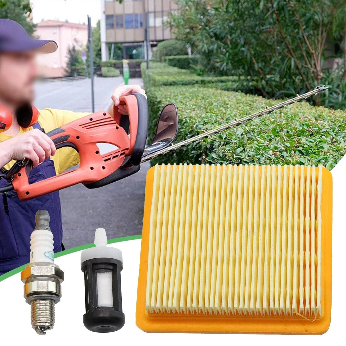Fuel Filter Air Filter Set of 2 for Lawn Mower (FC91, FS96, FC111, HT102, HT103)