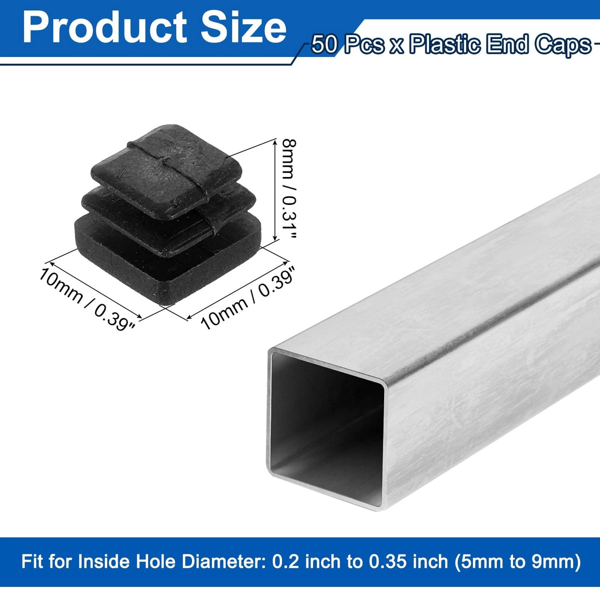 Set of 50 Black 3/8" Square Tubing End Caps for Various Applications