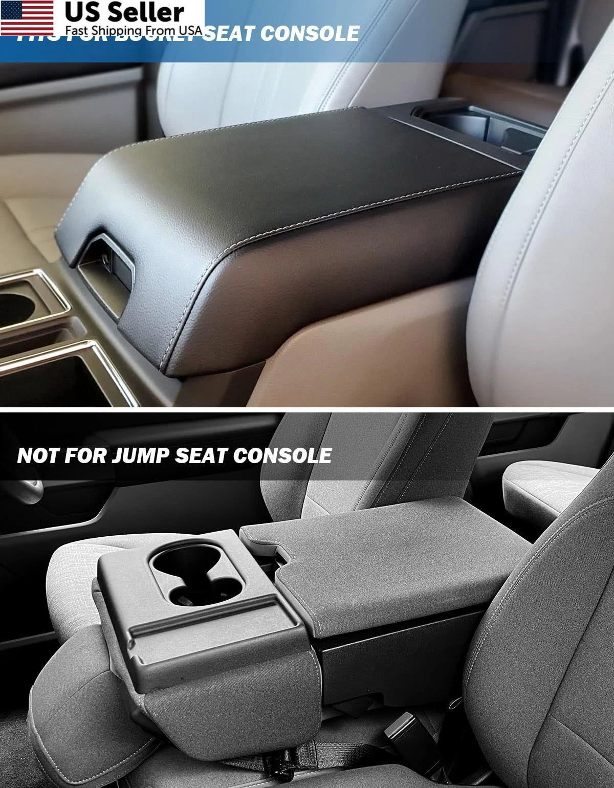 Center Console Bucket Seat for Ford F150 (2015–2020) & F250 (2017–2022) Black
