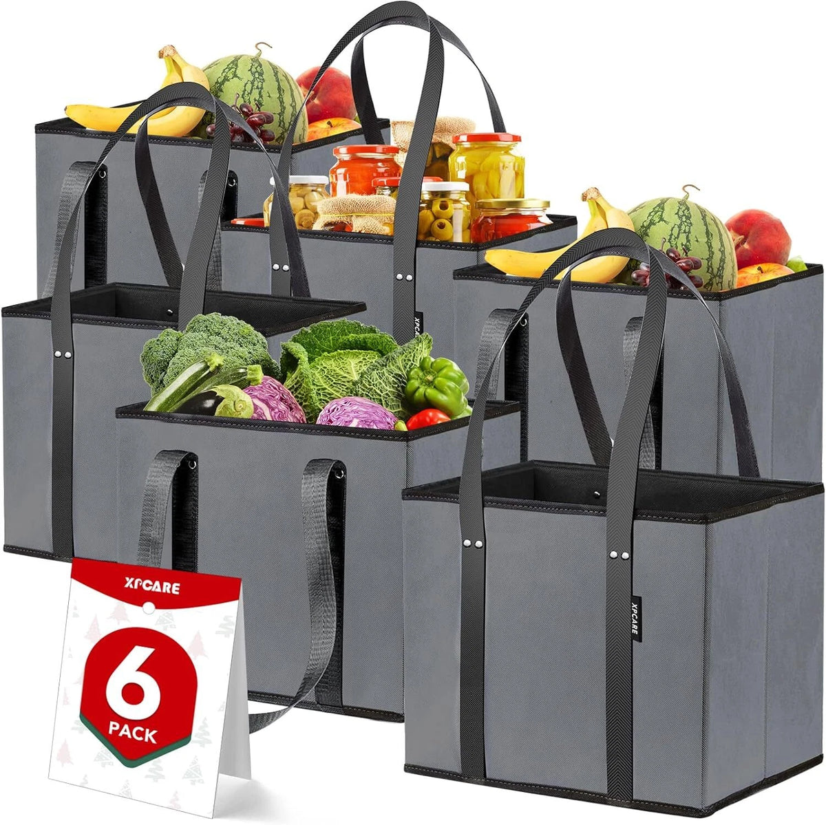 6 Pack Reusable Grocery Bags - Heavy Duty Shopping Bags