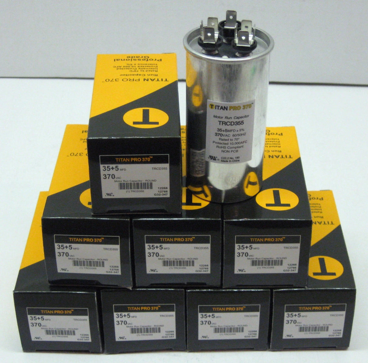 Round Dual Run Capacitor 35 + 5 uf 370 Volts for Automotive (Lot of 9)