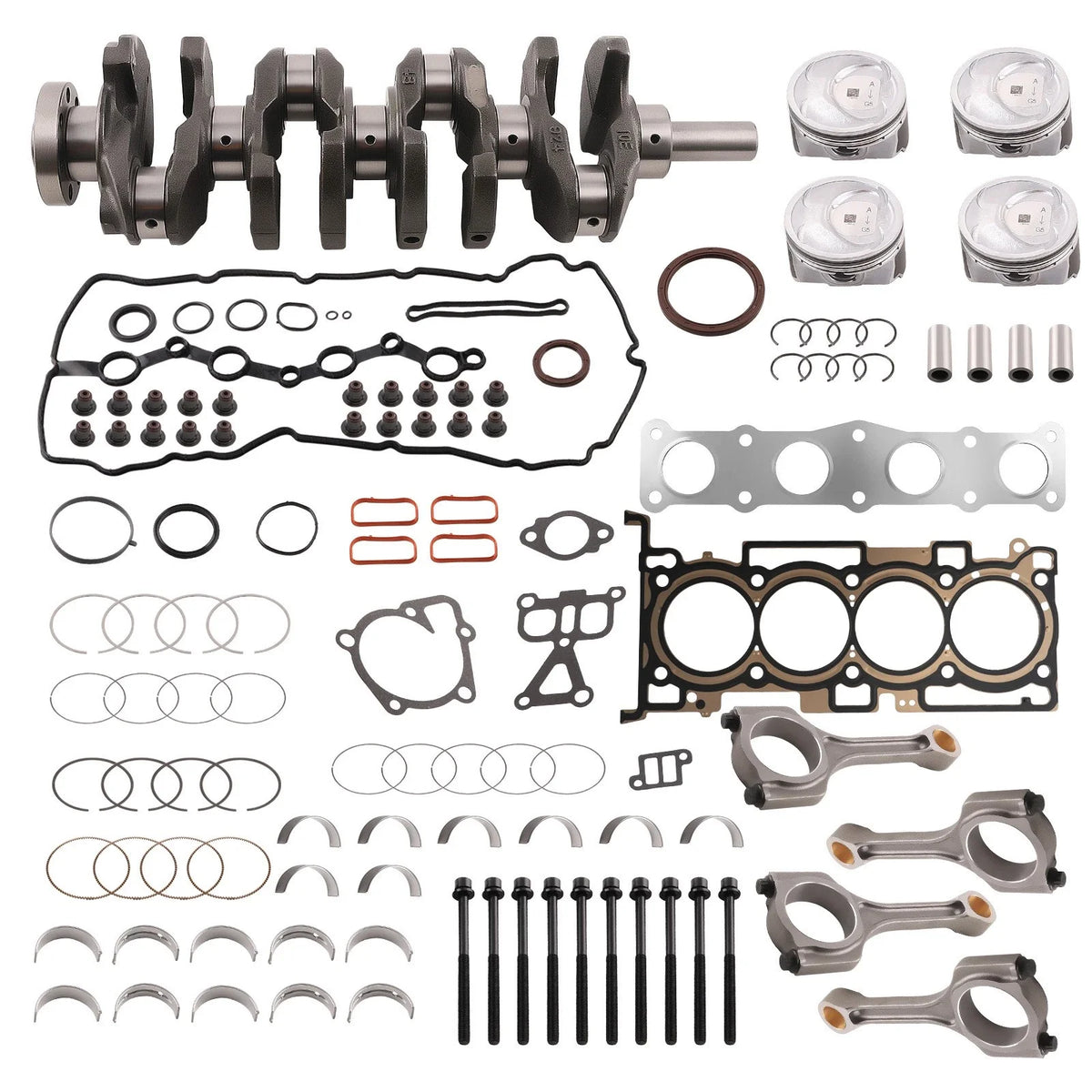 Engine Rebuild Kit w/ Crankshaft, Rods, Piston Bearings for Hyundai Kia (2.4L G4KJ)