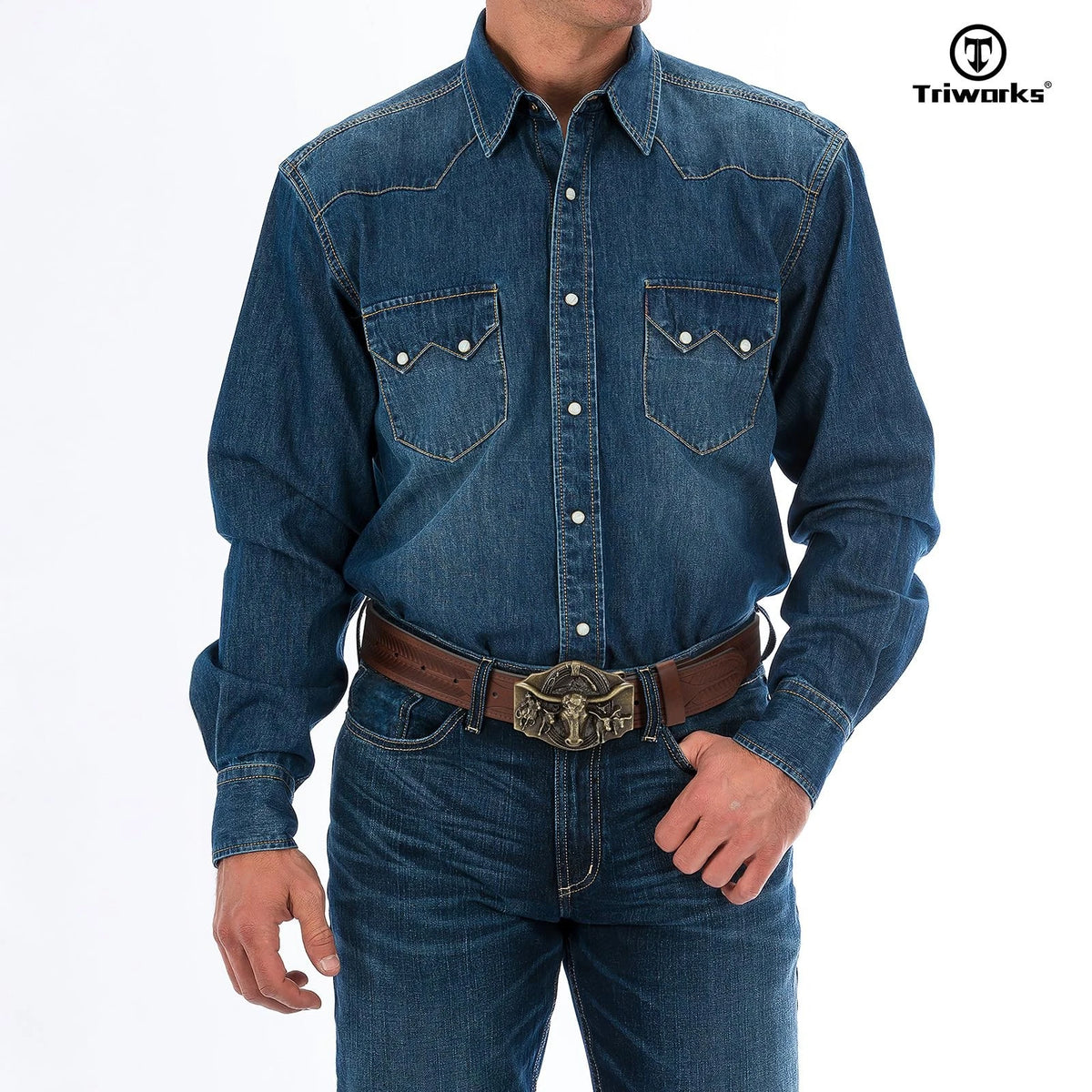 Leather Belt for Western Cowboy Style (Fit Size 34"-37") - Coffee