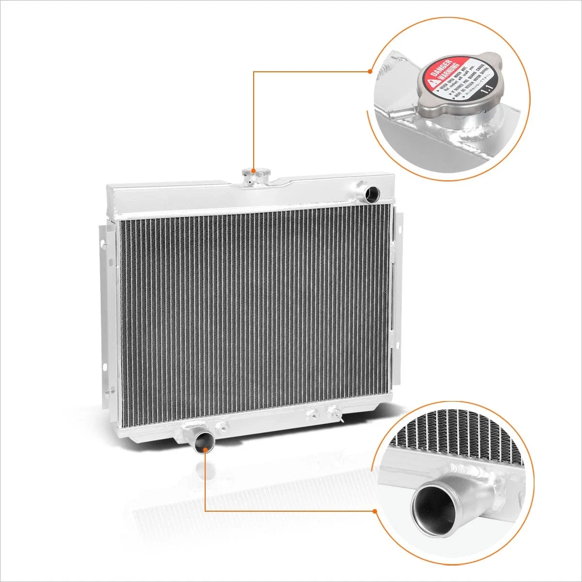 3-Row Aluminum Racing Radiator for Ford Mustang/Fairlane/Ranchero V8 (1967–1970)