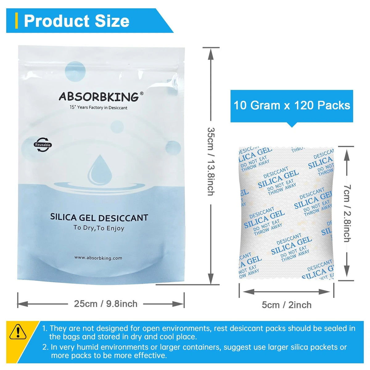 10 Gram Silica Gel Packets - 120 Packs Moisture Absorbers, Food Grade