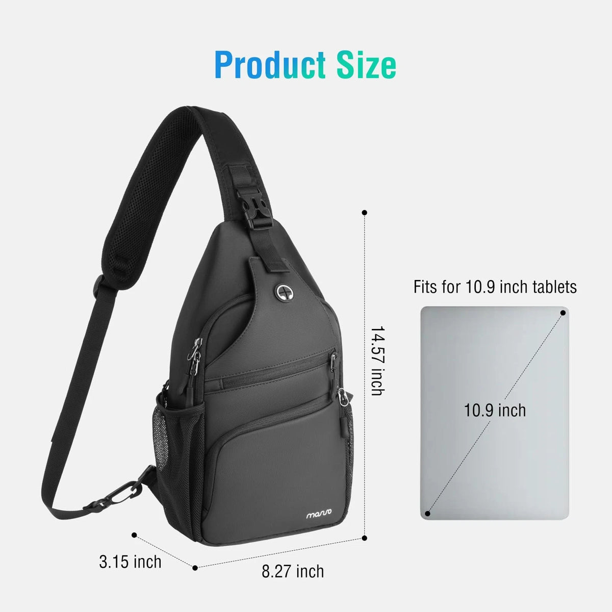 Crossbody Sling Bag for Men (14.57 x 8.27 x 3.15 inches) - Black
