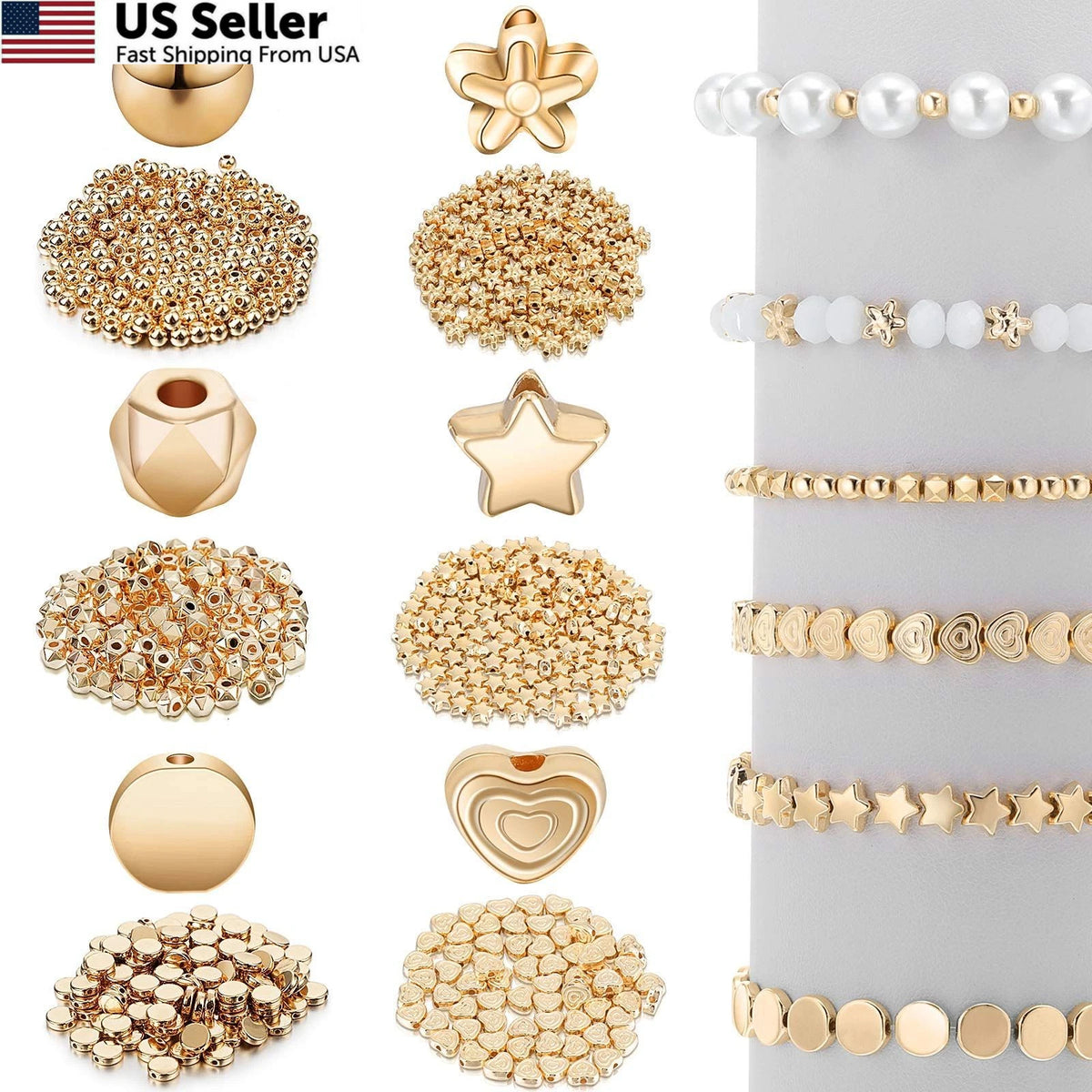 1200 Pieces Gold Spacer Beads Set for Bracelet Making