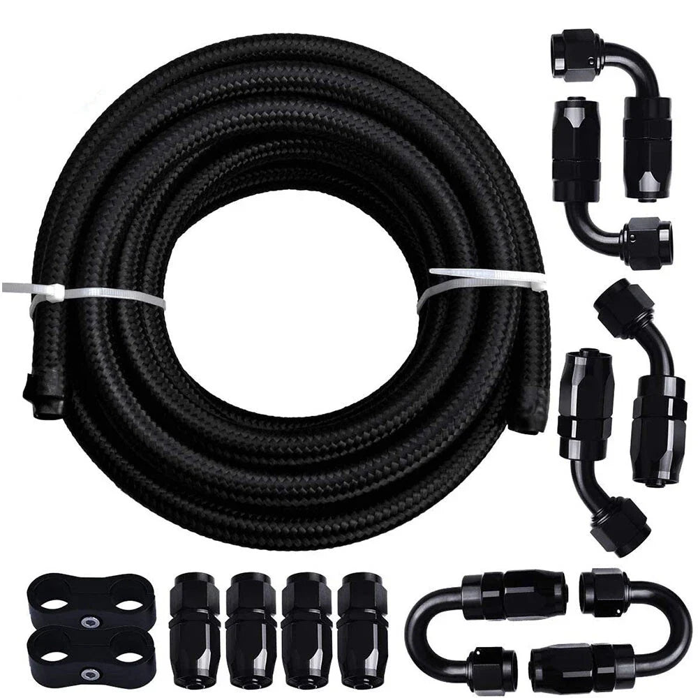 10FT AN8 Black Nylon Braided Fuel Line with Swivel End Fittings