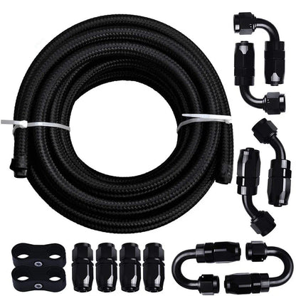 10FT AN8 Black Nylon Braided Fuel Line with Swivel End Fittings