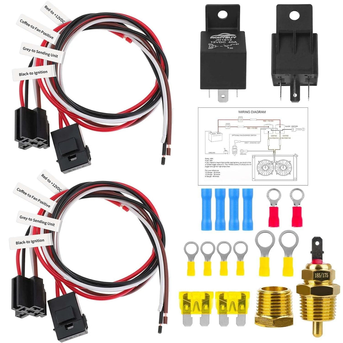 Dual Electric Fan Relay Kit for Automotive (40 AMP)