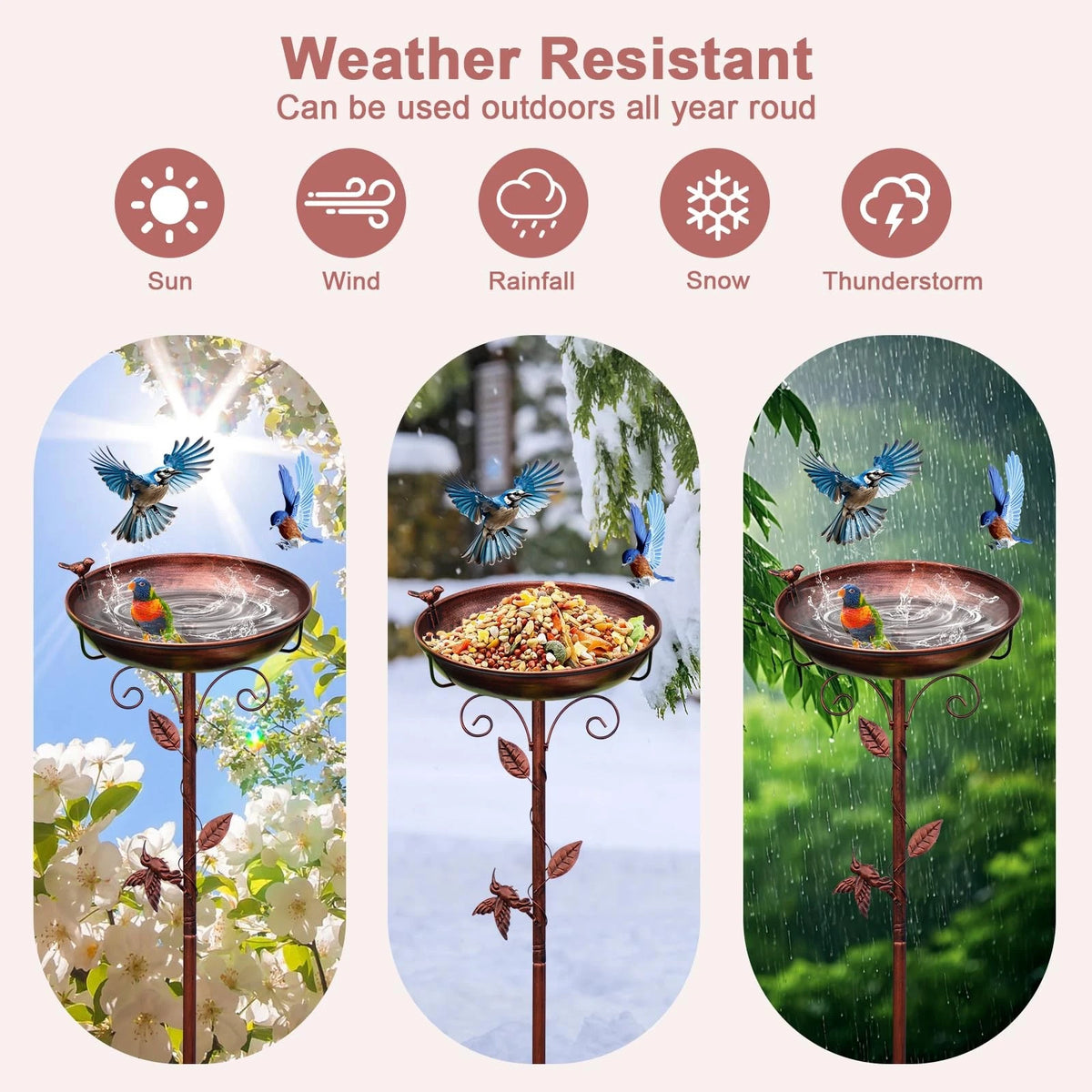 Metal Bird Bath for Outdoor Garden Decor (38.5 Inch, Bronze)