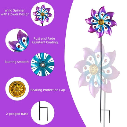 Wind Spinner Metal Pinwheels for Outdoor Garden Lawn Art (Purple)